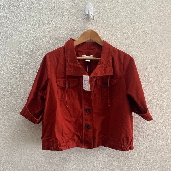 NWT Christopher & Banks Cropped Jacket Short Sleeve Button Up Small Casual Fall - Picture 1 of 5